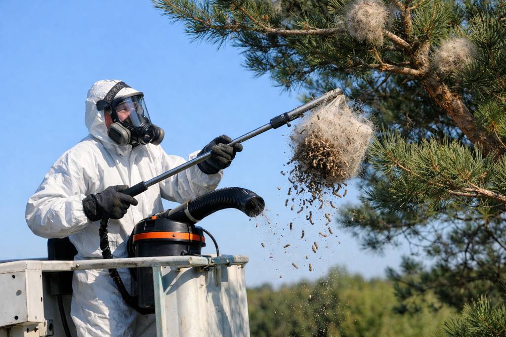 Chenilles processionnaires Fontaines-Saint-Martin : gestion professionnelle des nids en hauteur